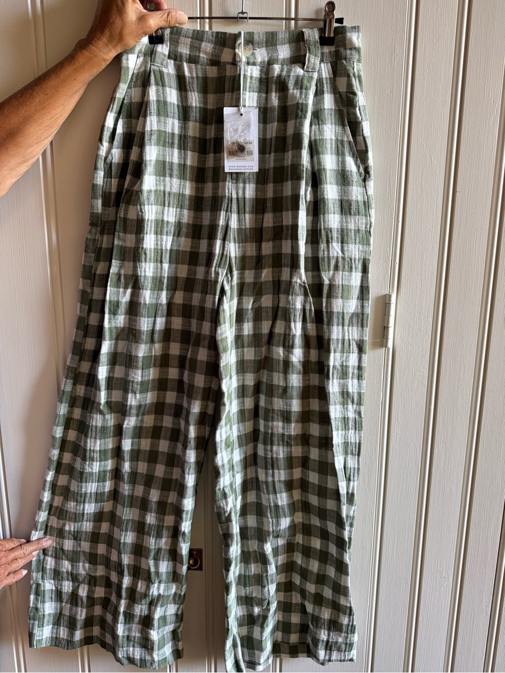 2 pairs of Ghanda Green and White Gingham Wide-Leg Pants